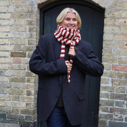 Kliva Tørklæde - Rød/Råhvid Stribet