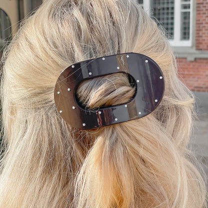 Eva Hårklemme - Mellem - Mørkebrun/Hvid Prikker