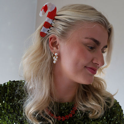 Sukkerstok Hårklemme - Hvid/Rød