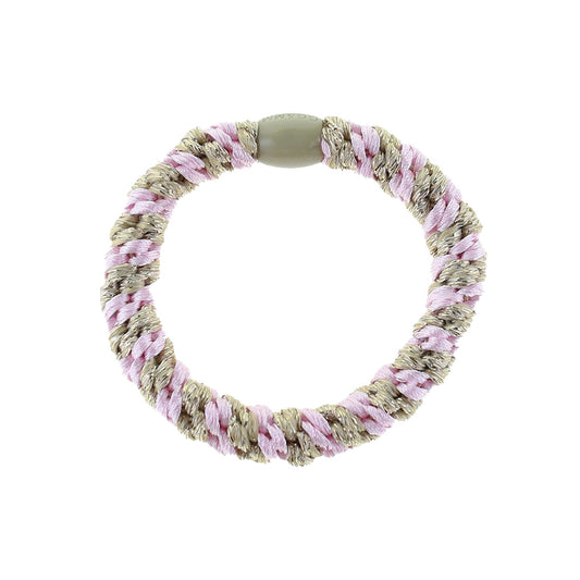 Flettet Hårelastik - Multi Rosa/Beige Glitter