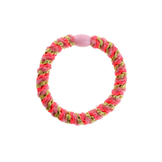 Flettet Hårelastik - Neon Pink/Guld Glitter