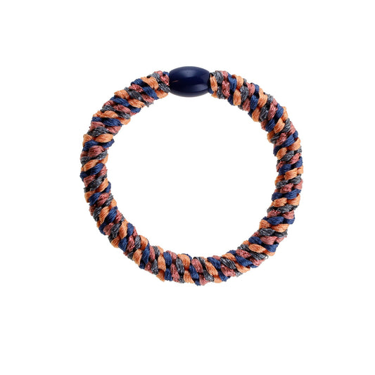 Flettet Hårelastik - Multi Navy/Rød/Orange Glitter
