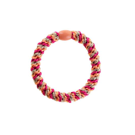 Flettet Hårelastik - Multi Coral/Pink/Sand Glitter