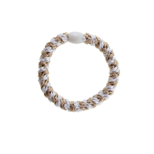 Flettet Hårelastik - Multi Hvid/Guld Glitter