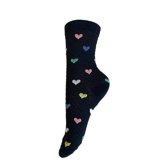 Strømper - Onesize - Hjerter Sort/Multi