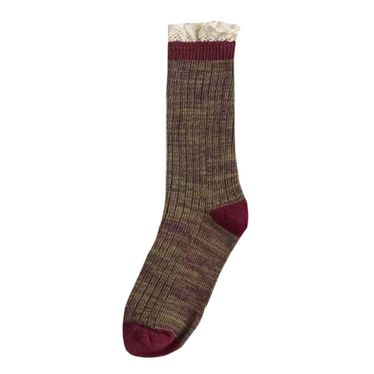 Strømper - Onesize - Matcha/Bordeaux Flæse (FORUDBESTILLING)