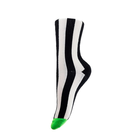 Strømper - Onesize - Nistret Strib Sort/Hvid/Neon Grøn