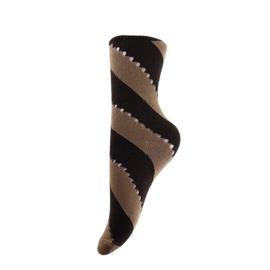 Strømper - Onesize - Strib Sort/Brun