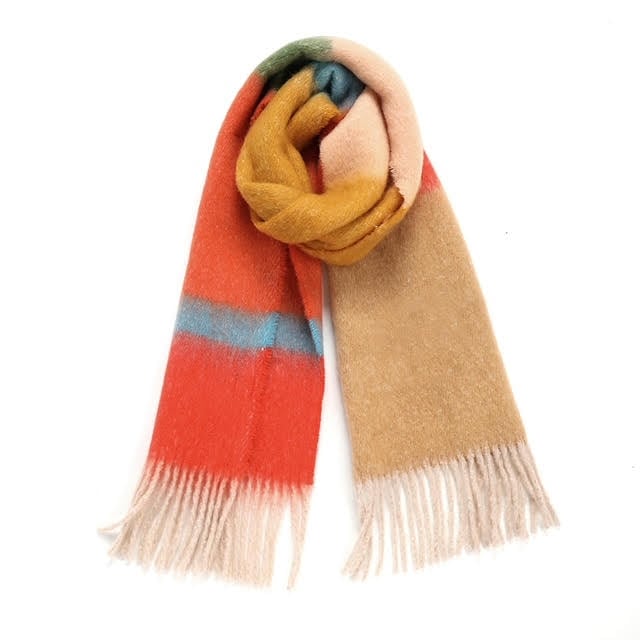 Aura Halstørklæde - Orange/Camel Stribet