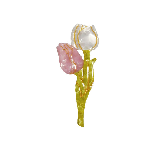 Tulipan Hårklemme - Rosa/Råhvid (FORUDBESTILLING)