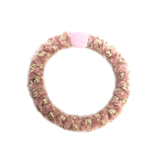 Flettet Hårelastik - Velour Multi Baby Pink/Guld