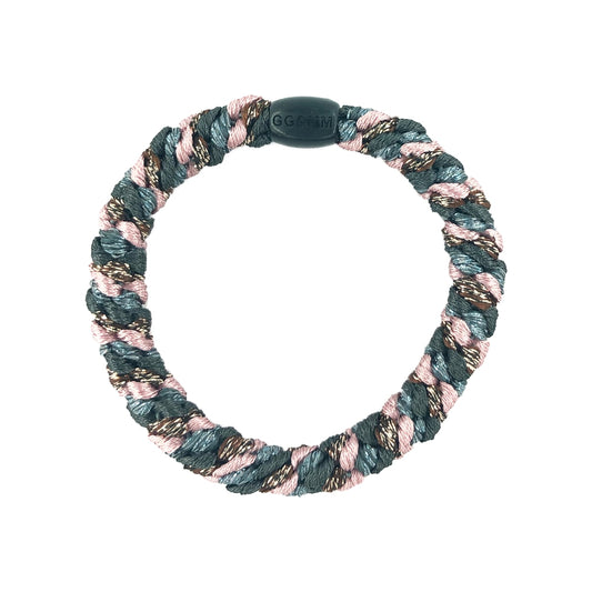 Flettet Hårelastik - Multi Antique Rose, Grey & Brown Glitter