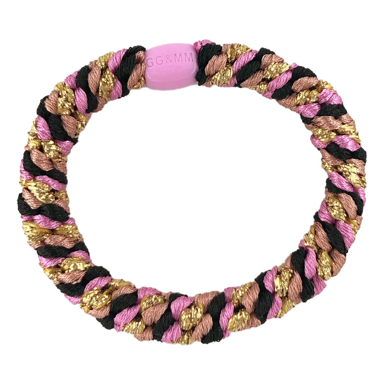 Flettet Hårelastik - Multi Antique Rose, Pink, Black & Gold Glitter