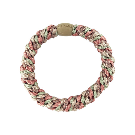 Flettet Hårelastik - Multi Rose, Mint & Beige Glitter