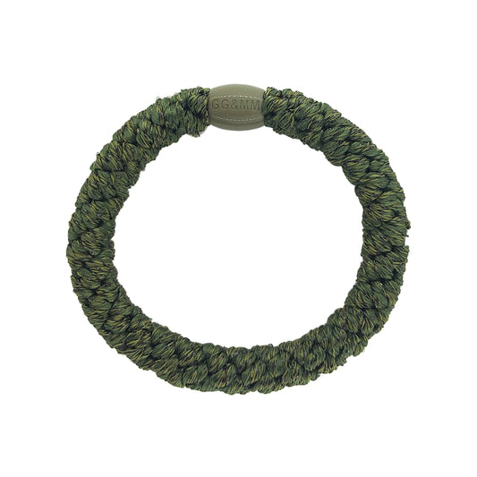 Flettet Hårelastik - Glitter Dark Green Metallic