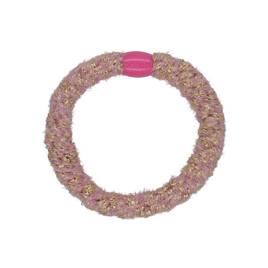 Flettet Hårelastik - Fluffy Baby pink & Gold