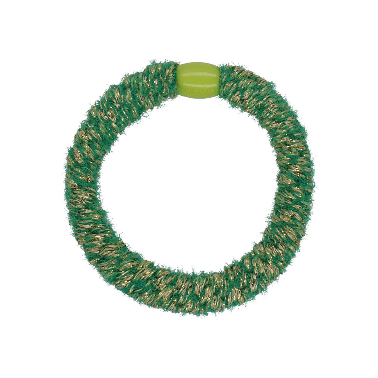 Flettet Hårelastik - Fluffy Green & Gold