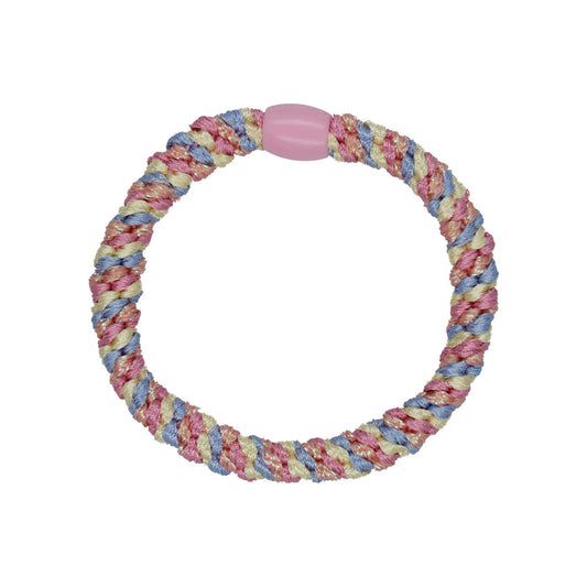 Flettet Hårelastik - Multi Babyblue, pink & yellow