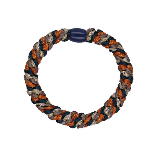 Flettet Hårelastik - Multi Orange, Blue & Brown Glitter