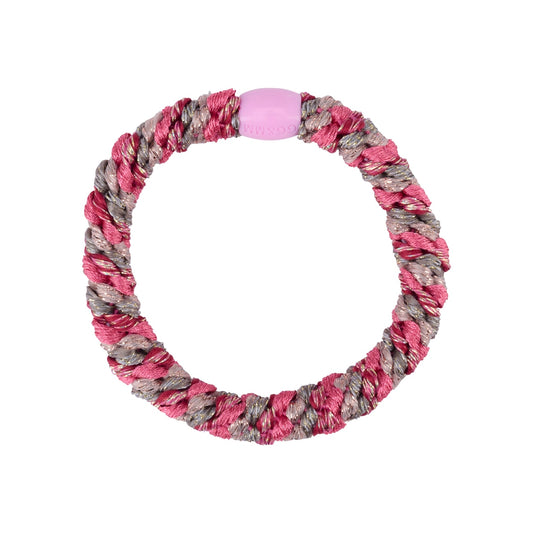 Flettet Hårelastik - Multi Glitter Pink/Grå