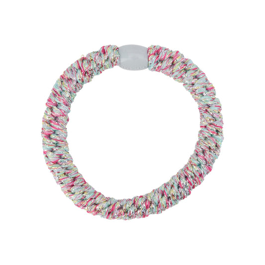 Flettet Hårelastik - Glitter Pink, Gul, sølv Metallic