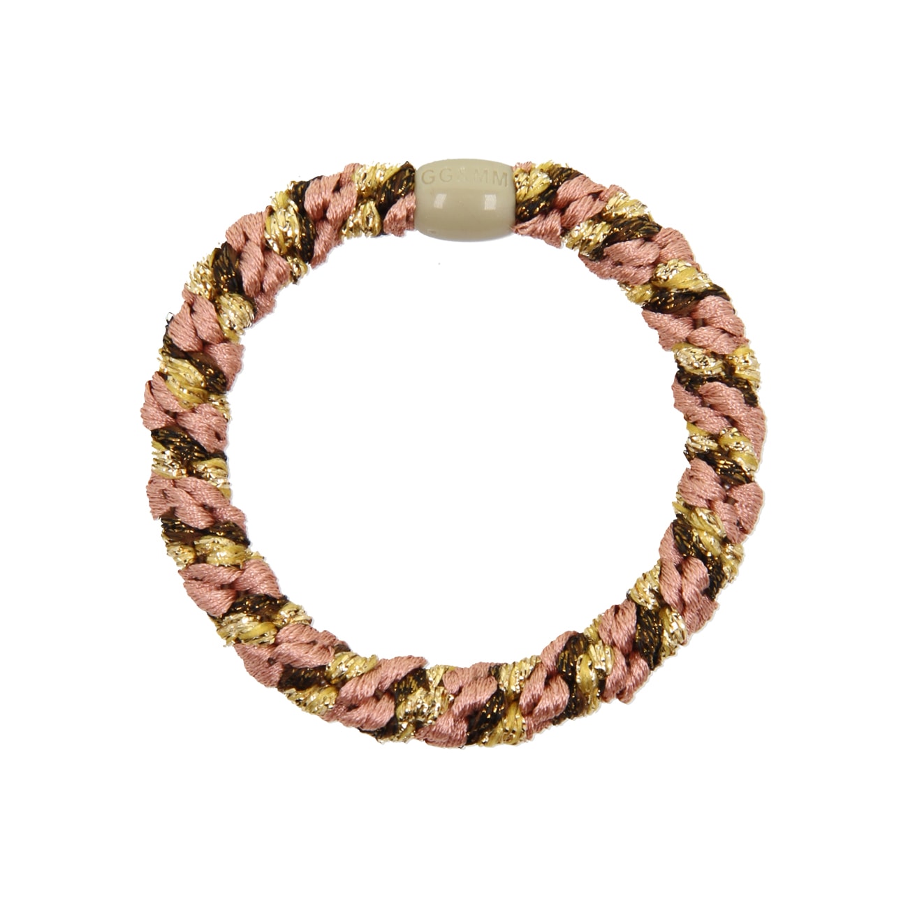Flettet Hårelastik - Multi Rosa/Brun/Guld glitter