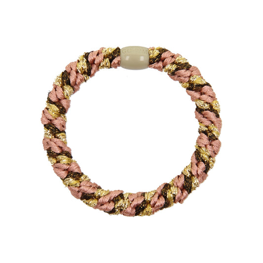 Flettet Hårelastik - Multi Rosa/Brun/Guld glitter