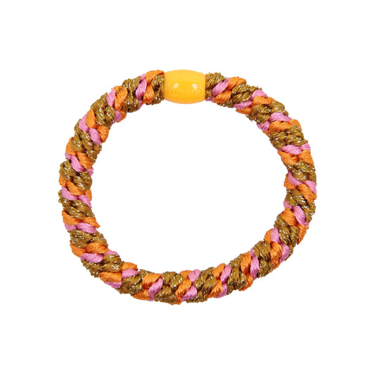 Flettet Hårelastik - Multi Orange/Lyserød/Brun glitter