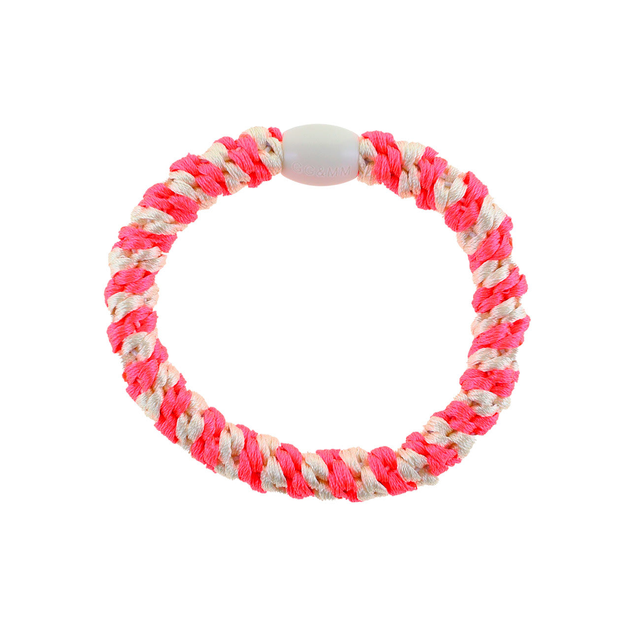Flettet Hårelastik - Neon Pink/Råhvid