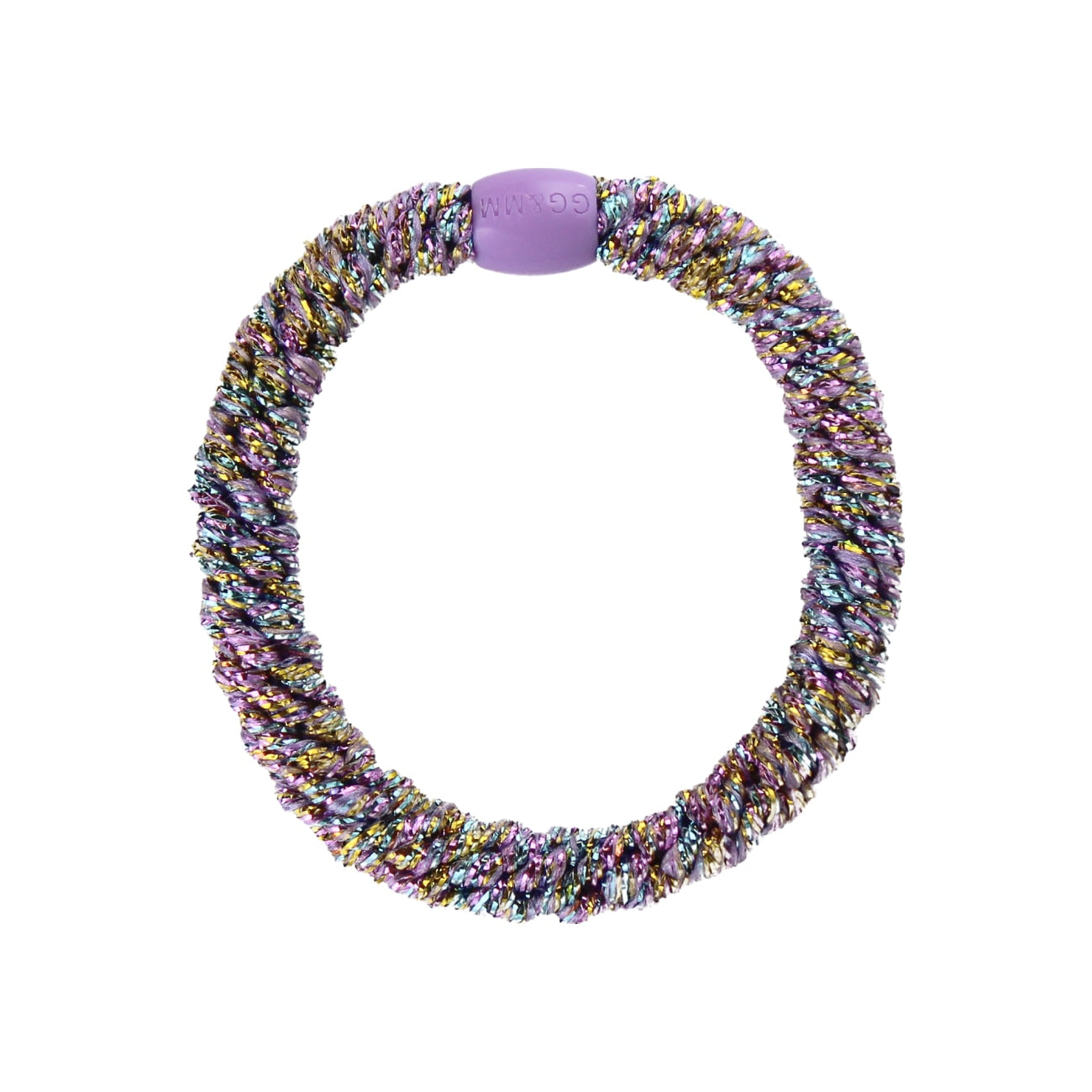 Flettet Hårelastik - Glitter Purple rainbow