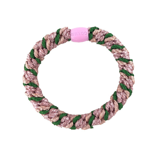 Flettet Hårelastik - Multi Antique Rose, Green & Baby Pink Glitter